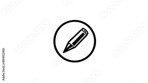 Simple black pencil icon in a circle, line art vector symbol for edit, write, draw, update, and creative content tools.
