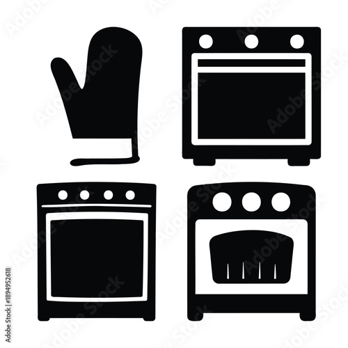 Kitchen essentials: a collection of oven mitt and stove icons for cooking and baking