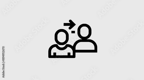 Outline user transfer icon with arrow showing people exchange, communication, information sharing, or delegation symbol.