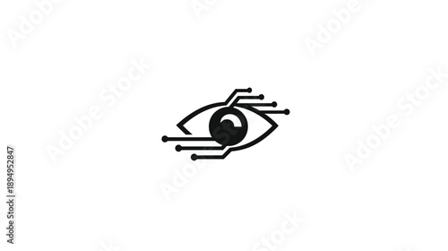 Abstract digital eye with circuit connections symbolizing AI, technology, vision, data, innovation, and cybersecurity concept