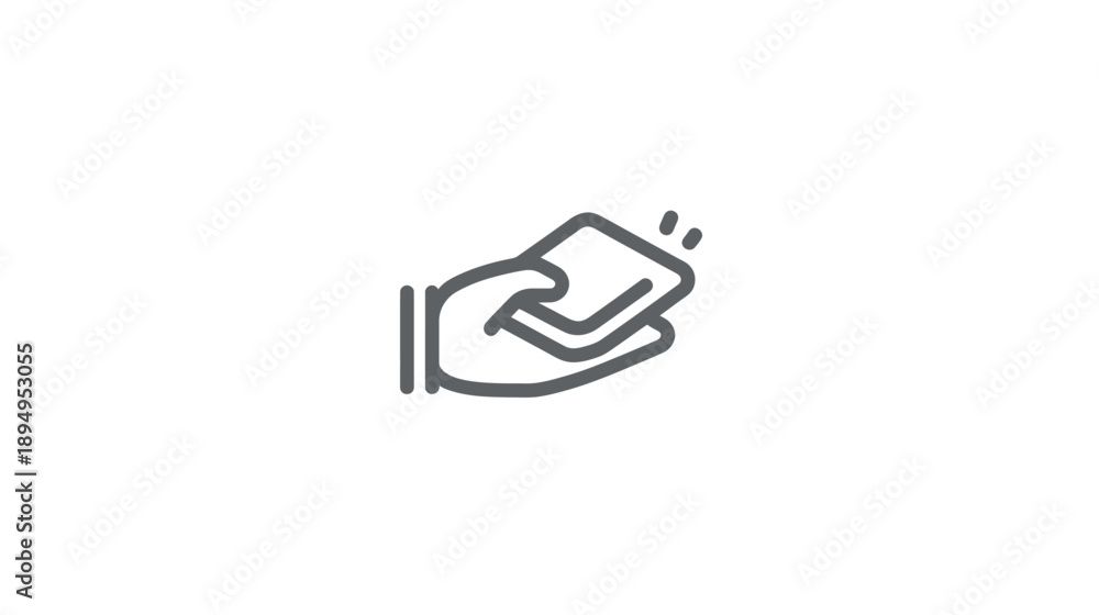 Fototapeta premium Minimalist line icon of a hand holding a card, symbolizing payment, transaction, identification, gift, or membership concept