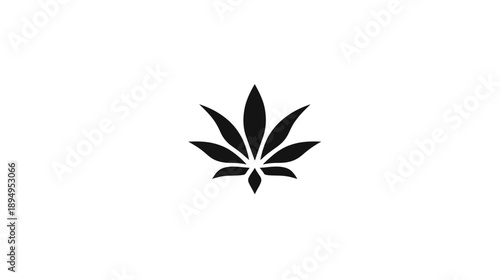 Black silhouette of a cannabis leaf graphic icon. Marijuana or hemp plant symbol on white background, ideal for CBD concepts.