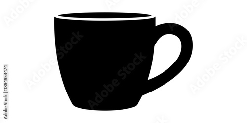 A single black ceramic coffee mug with a handle stands isolated on a white background as a blank empty object for a morning espresso or hot breakfast beverage