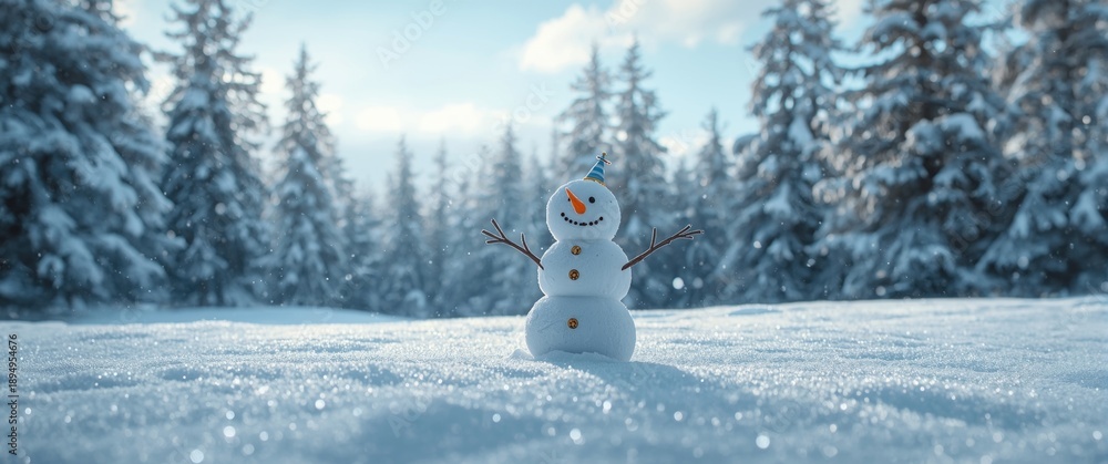 Fototapeta premium Miniature snowman with a cheerful expression
