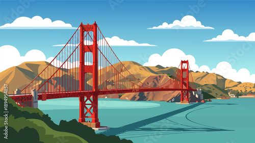 Golden Gate Bridge in San Francisco, a beautiful vector illustration of a famous landmark, ideal for travel and architecture themes