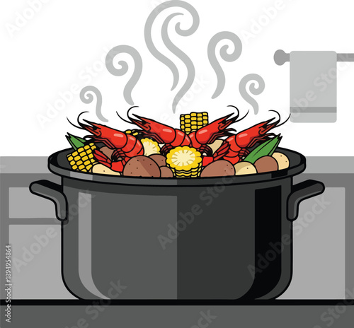 illustration of cooking pot with vegetables