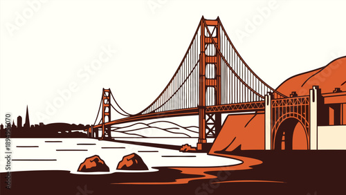 Golden Gate Bridge illustration vector art - iconic San Francisco landmark in a minimalist graphic style