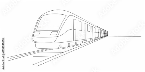 A simple line drawing depicts a modern high speed passenger train on tracks