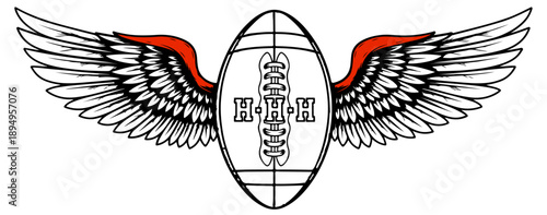 American Football with Red and White Wings Vector Illustration, super bowl game, Super Bowl Silhouette, 