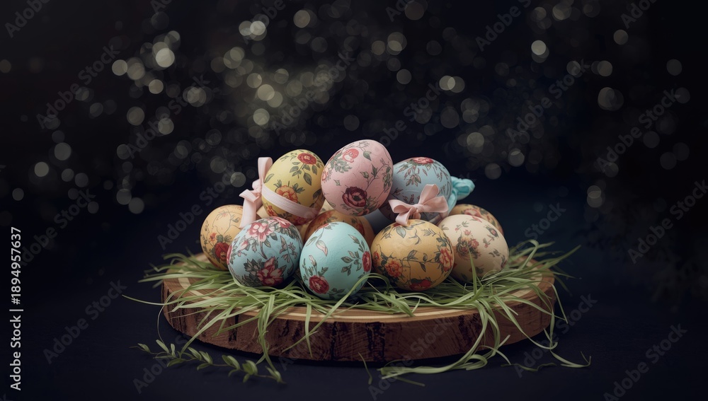 Easter eggs on dark background, designed for seasonal decoration and thematic layouts