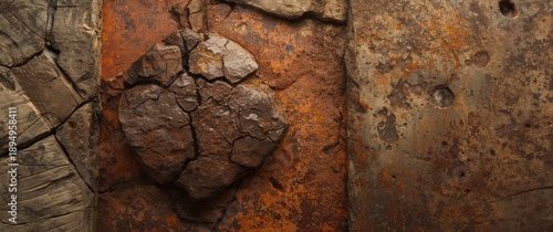 Abstract metallic orange rust texture featuring grunge style and a detailed shot of textured brown rock surface