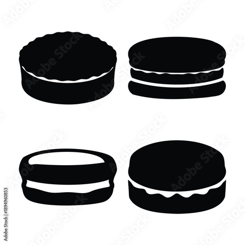 Stylized black and white silhouettes depicting various delightful desserts and baked goods
