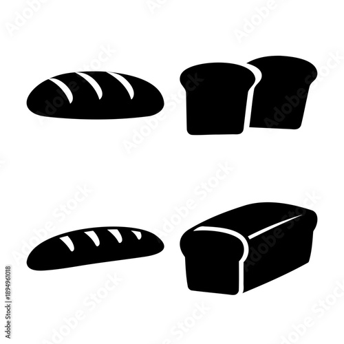 Assortment of classic bread types presented as minimalist black silhouette icons for bakery themes