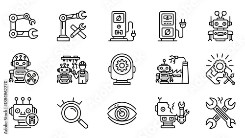Collection of Simple Line Icons Representing Technology.