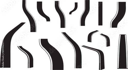 Black and white abstract curved line shapes design elements