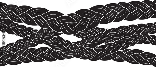 Intricate black braided ropes on white background texture pattern