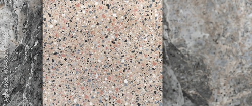Seamless terrazzo marble flooring in vibrant colors featuring natural pattern and rustic matte texture, slab tile design