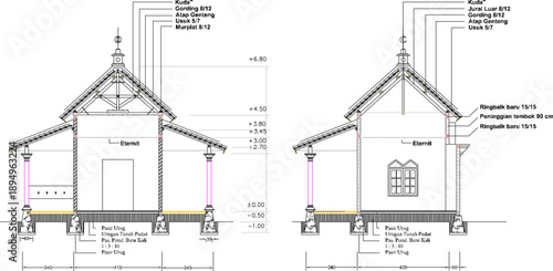 vector sketch illustration silhouette design image section view of simple ethnic traditional classic vintage mosque prayer room building