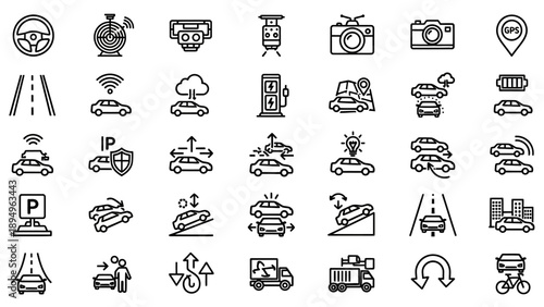 Collection of Simple Line Icons Representing Technology.