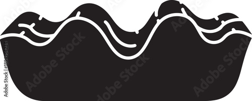 Black and white illustration of a mountain range landscape