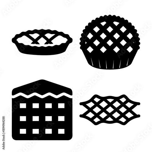 Collection of dessert lattice crust patterns: pie, cake, and decorative elements