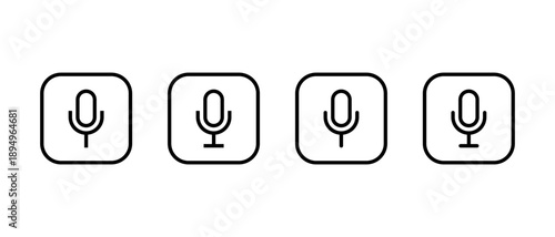 Microphone, mic outline icon set in square line. Audio recording and voice input symbol