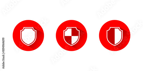 Shield protection icon set with long shadow. Security, privacy, and defense symbol