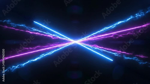Energetic explosion of neon blue and pink light streaks radiating from a central point, creating a futuristic and dynamic abstract design.