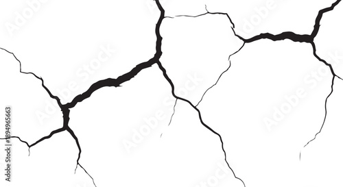 Cracked white surface with black lines and broken texture