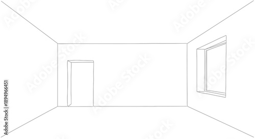 empty room outline, perspective drawing