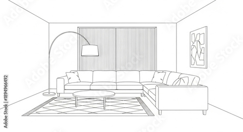 Modern Living Room Interior Design Sketch.