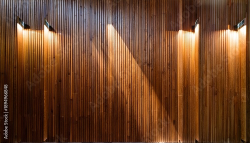 Valokuva illuminated cedar slats modern wall accent with sunlight design