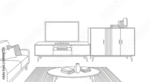 Modern Living Room Furniture Sketch Design.