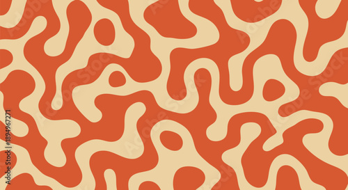 Abstract organic shapes seamless vector illustration pattern in cream and burnt orange colors