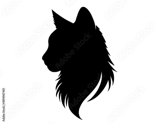 Illustration of a black cat's head looking to the side, vector illustration.
