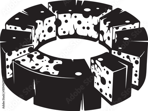 Swiss Cheese Wedges Arranged in a Circular Pattern Silhouette