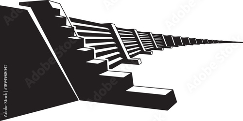 Staircase leads to nowhere in black and white illustration