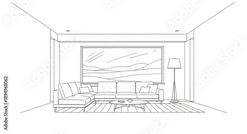 Modern Living Room Interior Design Sketch.