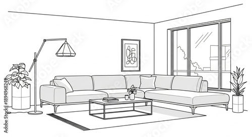 Modern Living Room Interior Design Sketch.