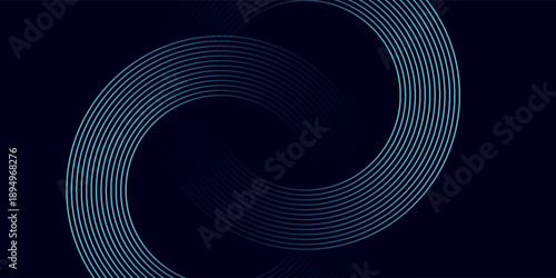 Modern dark blue abstract horizontal banner background with glowing geometric lines. Shiny blue diagonal rounded lines pattern. Futuristic concept