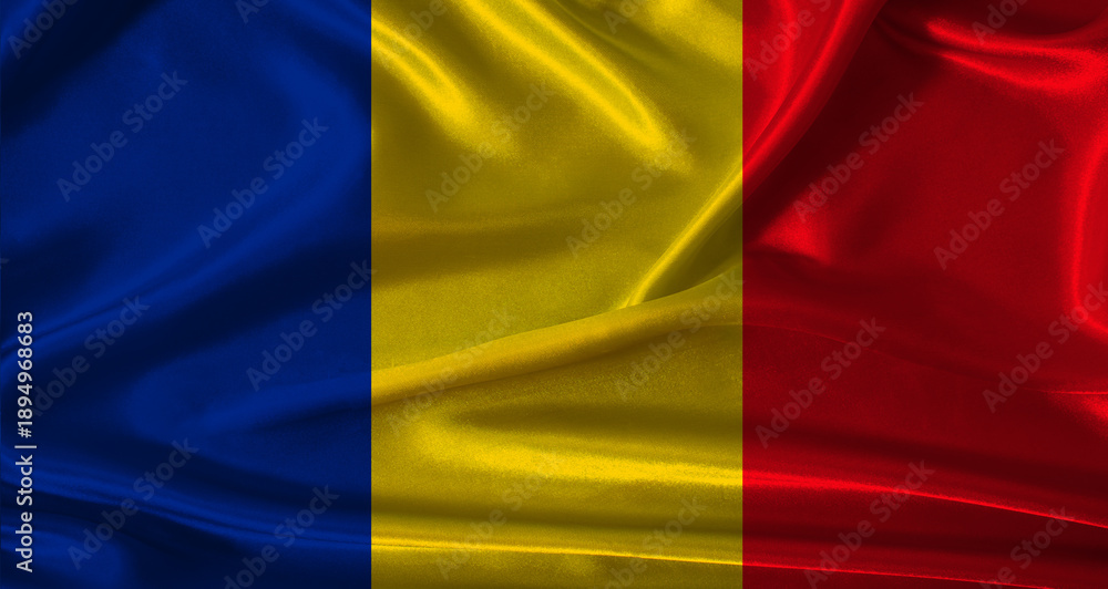 Obraz premium National flag of Romania with cloth texture. Romania flag with realistic texture background