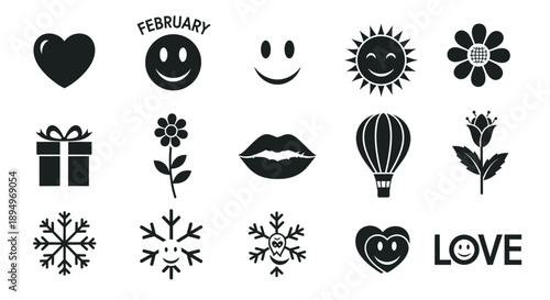 Collection of black and white valentine day icons
