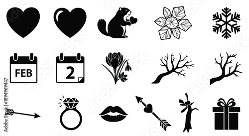Valentine day icons set with heart and love symbols