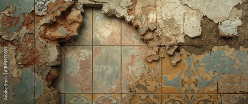 Old building's textures featuring ceramic tiles and wall paint
