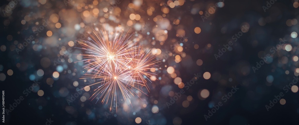Fototapeta premium Colorful fireworks against bokeh background with room for copy, Festive holiday display