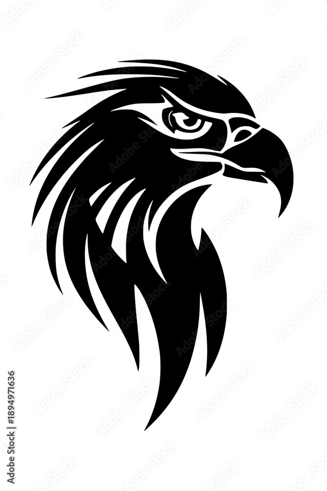Obraz premium Crowned eagle head and wings logo, black ink vector, detailed feather cuts