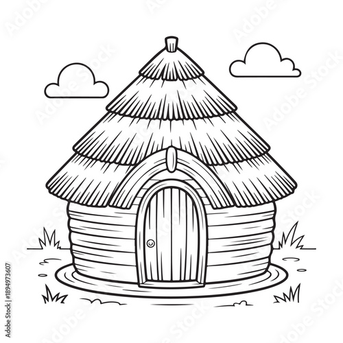 Traditional african hut with thatched roof
