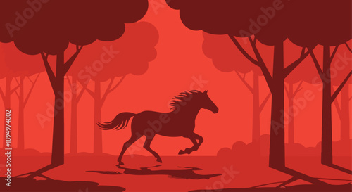 Silhouette of a majestic horse running freely.