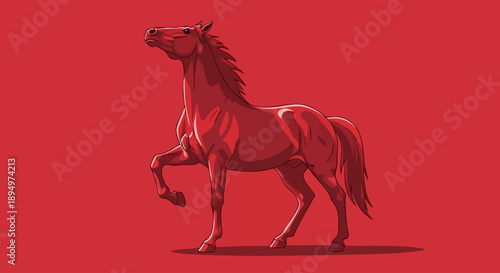 Majestic Red Horse Standing Proudly Against Red Background.