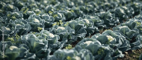 Brittany, France: Organic cultivation of cauliflowers, green cabbage, and lettuce in a vegetable farm